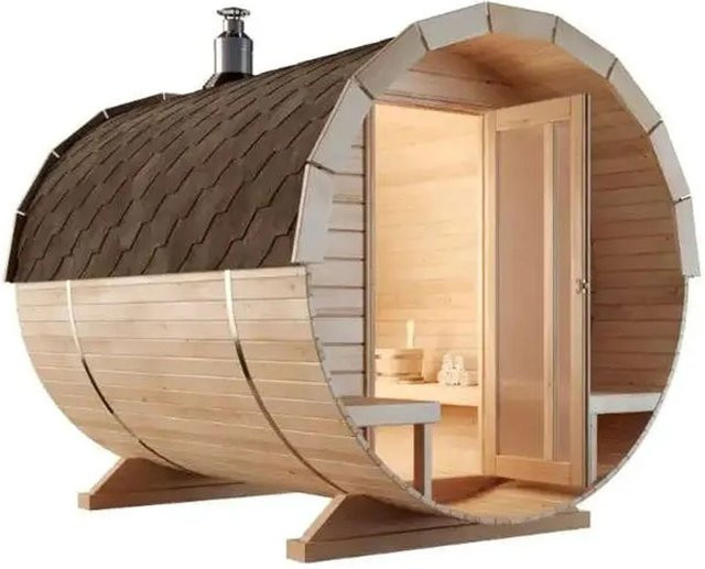 Finntherm Fasssauna Carrie aus Fichte in Naturbelassen, Durchmesser: 215 cm, Tiefe: 280 cm - Bild 1