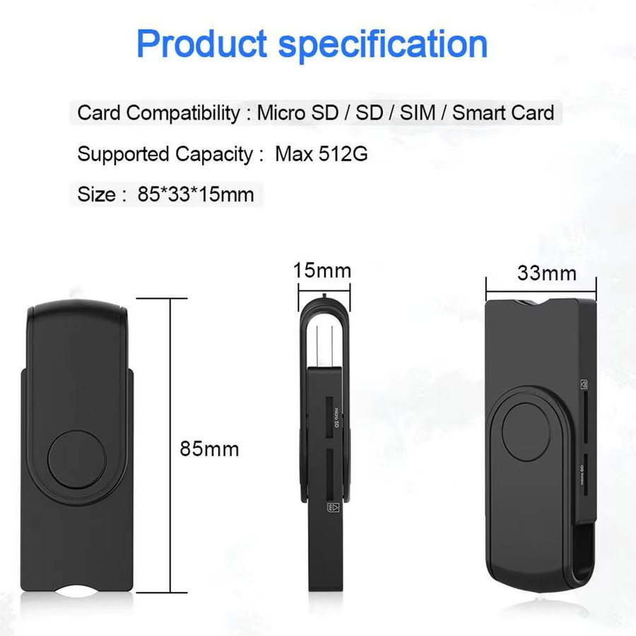 UTHAI USB-CCID Smartcard-Lesegerät für IC, ID, EMV, SD und TF Karten in Schwarz mit USB-A Anschluss für Windows und Linux - Bild 4
