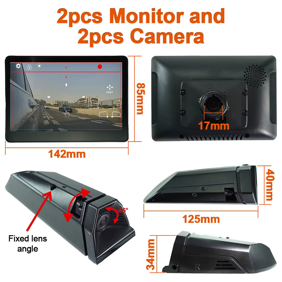 Carsanbo Digitales Seitenansicht-Kamerasystem mit 5,89 Zoll Touchscreen-Monitor, AHD 1080P Full HD, DVR, AI BSD Funktion, Schwarz - Bild 5