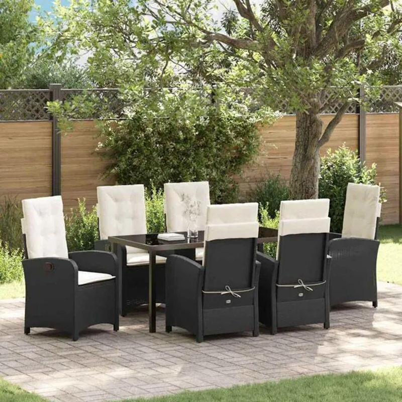 vidaXL Gartenmöbel-Set aus Polyrattan und Glas, 7-teilige Essgruppe in Schwarz, modern und minimalistisch - Bild 1