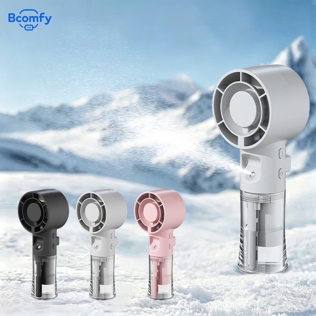 Bcomfy Mini-Handventilator mit Sprühfunktion in Schwarz, tragbarer USB-Akku-Ventilator mit 4 Geschwindigkeitsstufen und Nebelfunktion - Bild 1