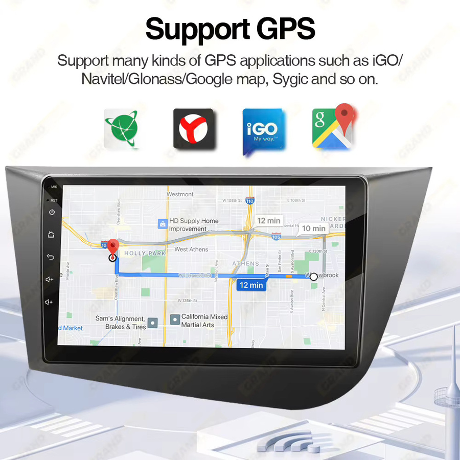 Grandnavi 9 Zoll Android 13 Autoradio mit Wireless CarPlay und GPS für Seat Leon 2 MK2 2005-2012, 2DIN Multimedia Stereo in Schwarz - Bild 3