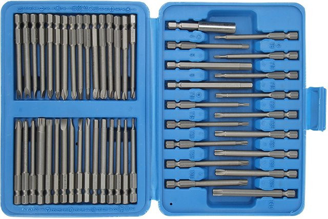 Igeteck Sicherheitsbit-Set mit 50 extra langen Bits in Silber, bestehend aus Vierkant, Flach, Sechskant, Vielzahn und Torx für verschiedene Schraubendreher-Anwendungen - Bild 1