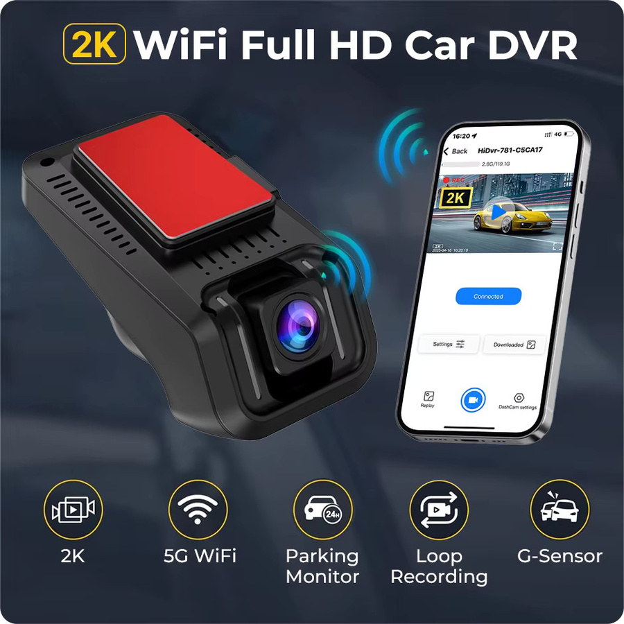 GreenYi 2K Full HD Dash Cam mit WiFi und App-Steuerung, schwarzer Auto Video Recorder mit 24H Parkplatz-Monitor und Nachtsichtfunktion - Bild 2