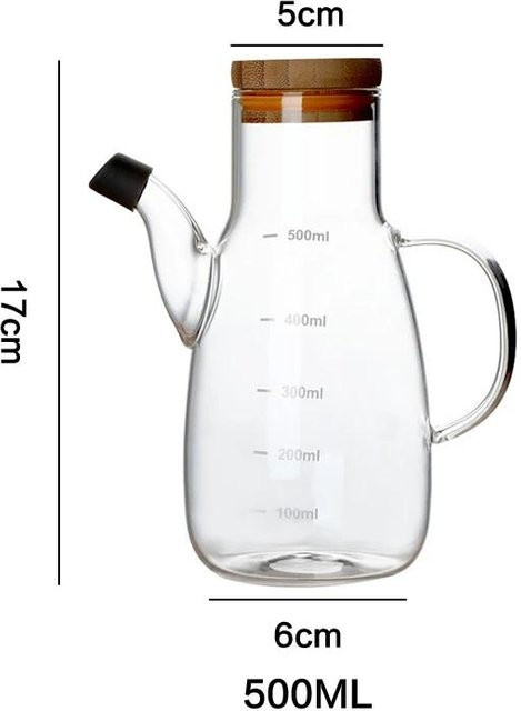 Hitzebeständige Ölflasche aus Glas mit Griff und Skala von Yiran Furniture, transparent/weiß, 500 ml oder 800 ml - Bild 1