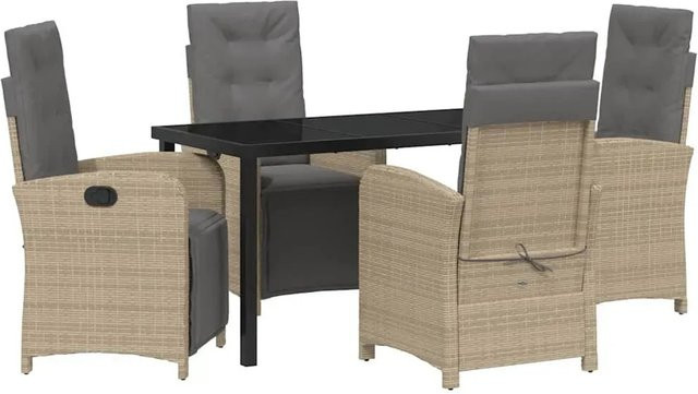 vidaXL Garten Essgruppe 5-teilig aus Poly-Rattan in Beige mit Glastisch für Terrasse und Außenbereich - Bild 1