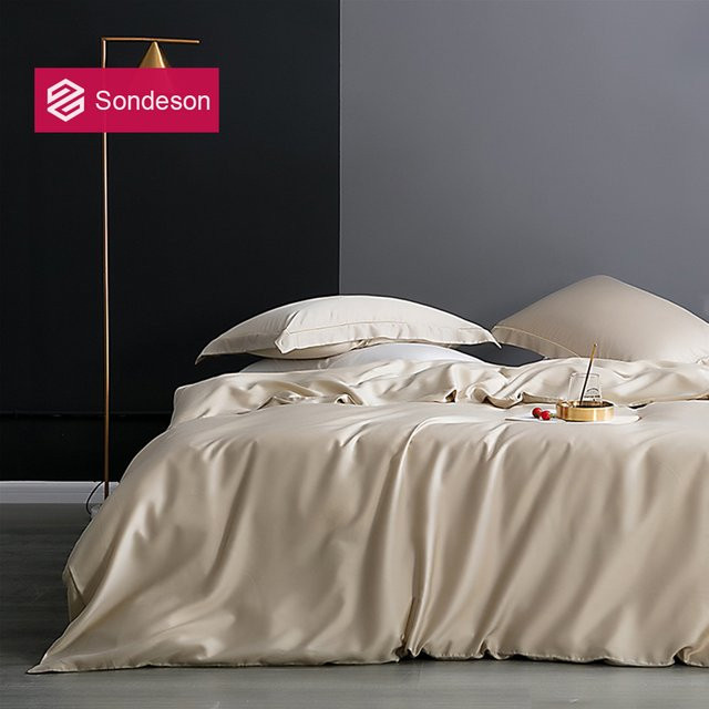 Sondeson Bettwäsche-Set aus 100 % Seide in Champagner Gold, bestehend aus Bettbezug, Laken und Kissenbezug, B/T/H: 150 x 200 cm - Bild 1