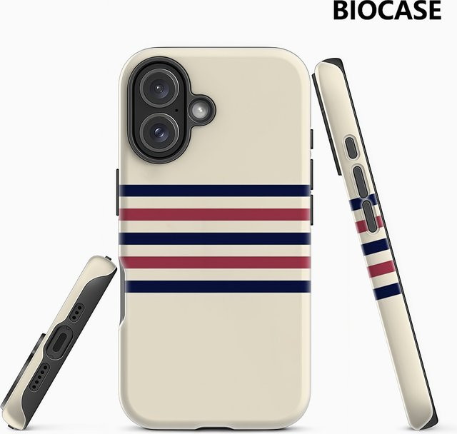 Handyhülle Navy Red Tan Stripe für iPhone 17 16 15 14 13 12 Pro Max Plus mit doppelschichtiger Rückseite in Blau, Rot und Braun - Bild 1