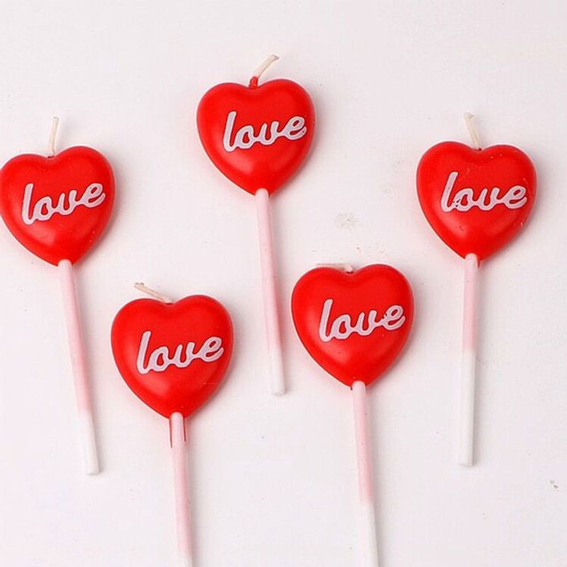 5er Set Herz Figurenkerzen aus Wachs in Rot und Rosa für Geburtstag, Hochzeit und Valentinstag - Bild 1