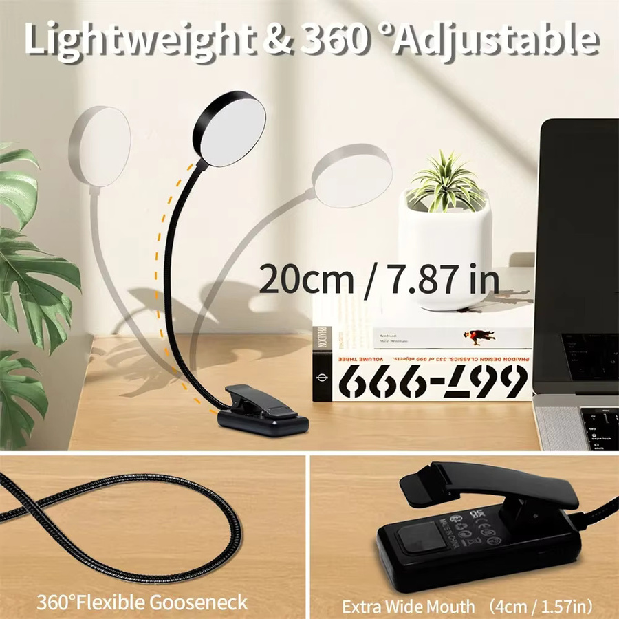 DBF Flexible Clip-On LED-Buchlampe in Schwarz mit Touch-Steuerung, dimmbar und USB-aufladbar - Bild 2