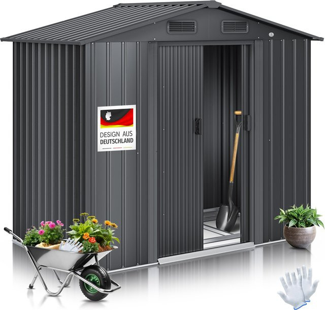 KESSER XL Metall Gerätehaus mit Fundament und Schiebetüren in Anthrazit, B/T/H: 195 x 131 x 186 cm - Bild 1