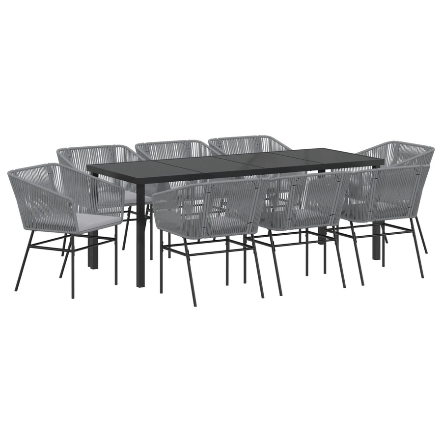 vidaXL 9-teiliges Garten-Esszimmer-Set aus Poly-Rattan mit Kissen in Grau für Balkon, Patio und Terrasse - Bild 2
