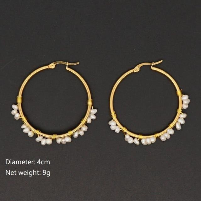 YIRAN Jewelry Creolen, vergoldet, Perlen, Damen, beige - Bild 1