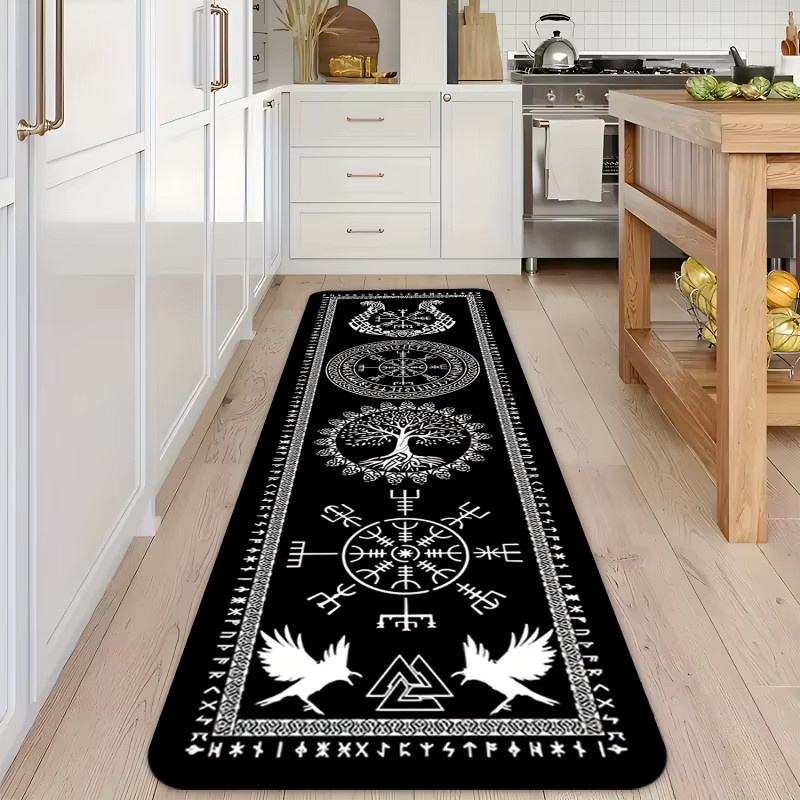 VIKAMA Flanell-Teppich mit schwarzem Wikinger-Lebensbaum-Motiv, rechteckiger Teppich für Wohnzimmer, Schlafzimmer oder Küche, maschinenwaschbar - Bild 4