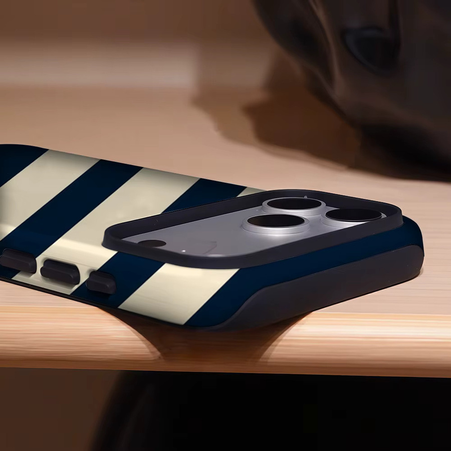 Potdemiel Robuste doppelschichtige Handyhülle mit diagonalen Streifen in Marineblau für iPhone 17 16 15 14 13 Pro Max Plus, magnetisch kompatibel - Bild 4