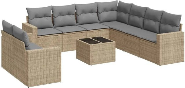 vidaXL 10-teilige Garten-Sofagarnitur aus Poly-Rattan mit Kissen in Beige-grau - Bild 1