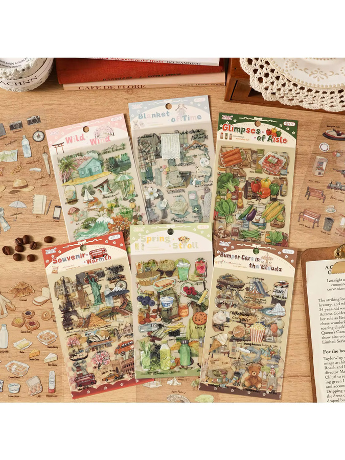 JIANWU PET-Aufkleber mit Vintage-Landschaftsmotiven für kreatives DIY-Journaling und Collagen, Mehrfarbig - Bild 2