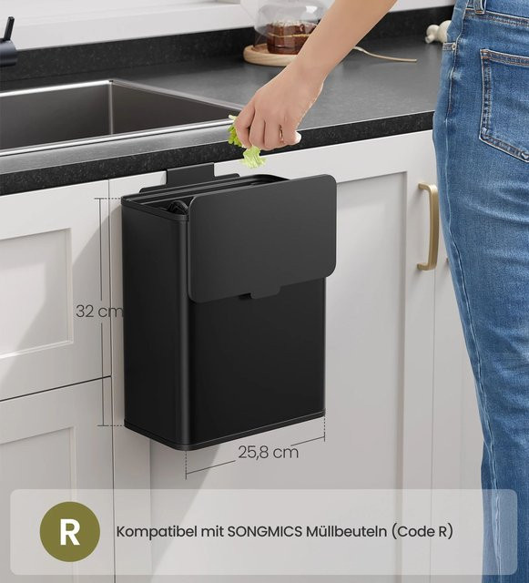 SONGMICS Mülleimer hängend aus Stahl mit Deckel für Biomüll, Schwarz, 8 l - Bild 1