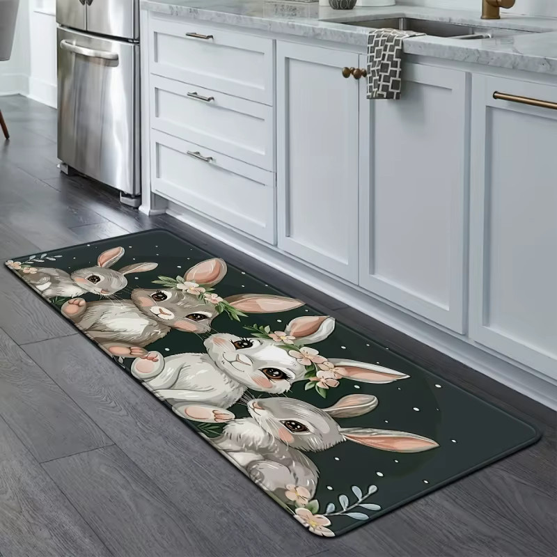 VIKAMA Oster-Fußmatte mit Frühlingshasen-Girlande und floralem Design, mehrfarbig, B/T: 60 x 40 cm - Bild 5