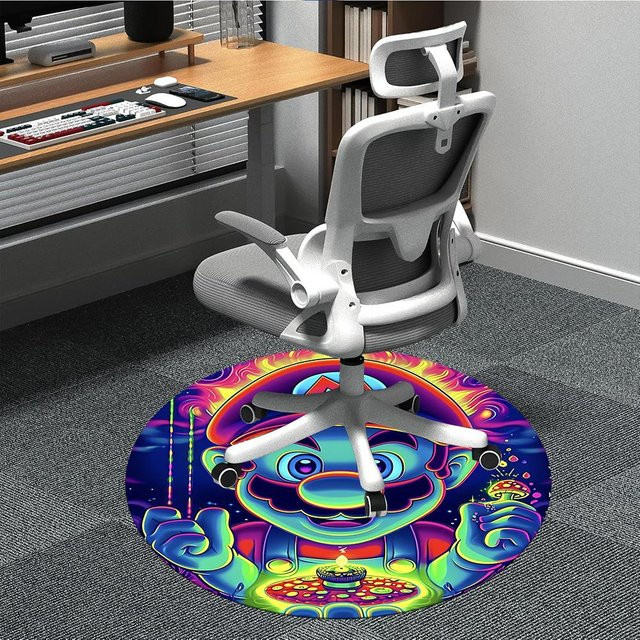 Runder Teppich von YangJOJO mit psychedelischem Mario-Design in Grau und Multicolour, Durchmesser: 80 cm - Bild 1