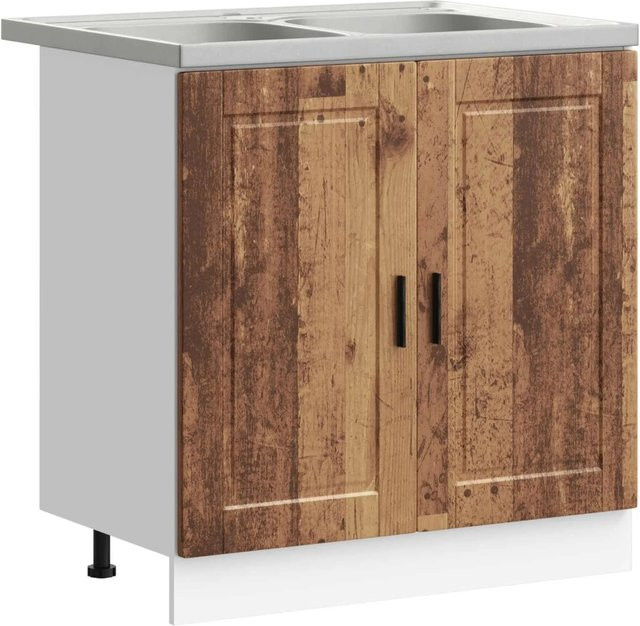 vidaXL Waschbecken-Unterschrank Porto Set aus 2 Stück, modern, Altholz Braun, Holzwerkstoff - Bild 1