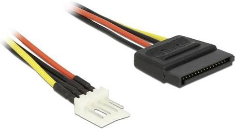 Delock Strom Anschlusskabel mit 1x SATA-Strom-Stecker 15pol. und 1x Floppy Stecker 4pol. in Schwarz, Rot und Gelb, Länge: 0,15 m - Bild 1