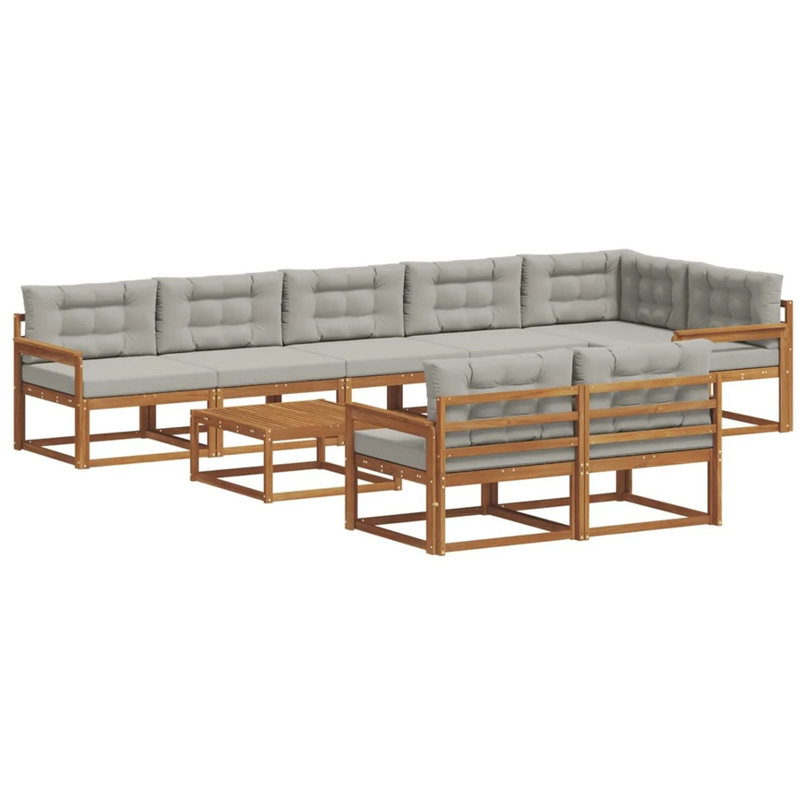 vidaXL Outdoor-Sofagarnitur 9-tlg. aus Akazienholz mit Kissen in Natur und Grau - Bild 2