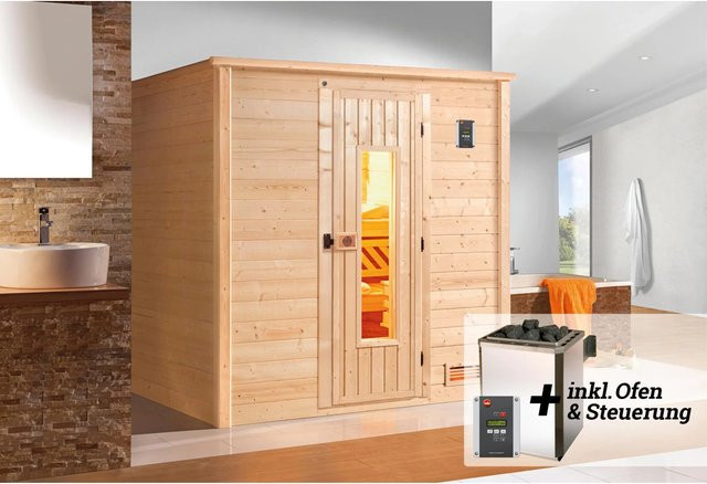WEKA Massivholzsauna Bergen aus nordischem Fichtenholz in Braun, B/H/T: 195,5 x 205 x 145 cm - Bild 1