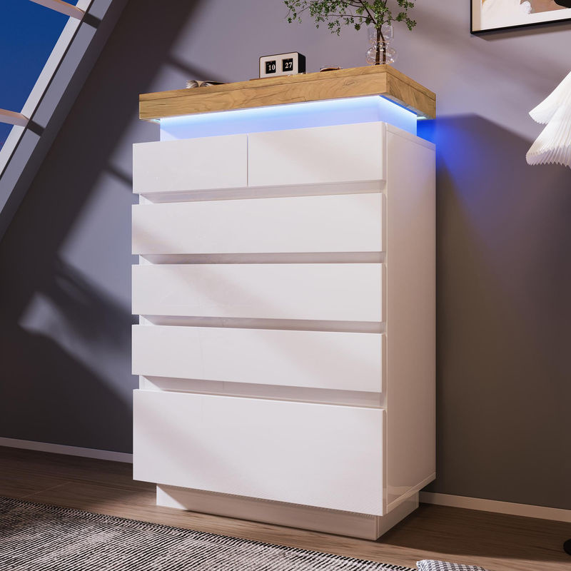 Moderne Kommode von AB Store mit 6 Schubladen und LED-Beleuchtung in Weiß, B/T/H: 73 x 39 x 115 cm - Bild 2