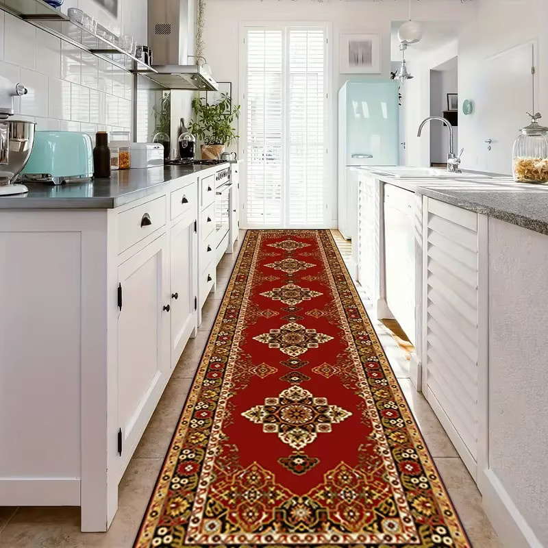 VIKAMA Laufmatte im orientalischen Stil, rote Teppichmatte für Schlafzimmer, Flur oder Küche, pflegeleicht - Bild 4