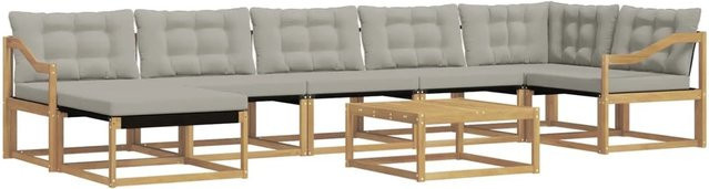 vidaXL Outdoor-Sofagarnitur 8-teilig aus Akazienholz in Weiß, Grau und Braun mit Textilene-Bezug und Polsterkissen für Garten, Balkon oder Terrasse, B/T/H: 79 x 79 x 37 cm - Bild 1