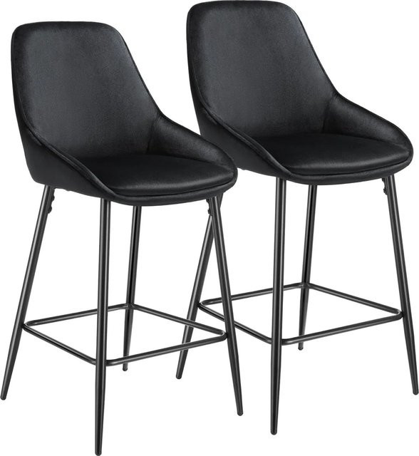 tectake Siera Thekenstuhl 2er Set gepolstert mit Samtoptik und Fußstütze Schwarz B/T/H: 49 x 54 x 100 cm - Bild 2