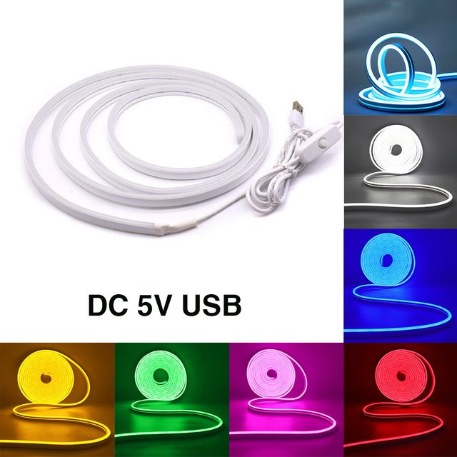 XUNATA Flexible LED-Streifenlampe IP65 Wasserdicht DC 5V USB Neonstreifen mit 120 LEDs/m für DIY Home Decor in Rot, Blau, Rosa, Weiß und Eisblau - Bild 1