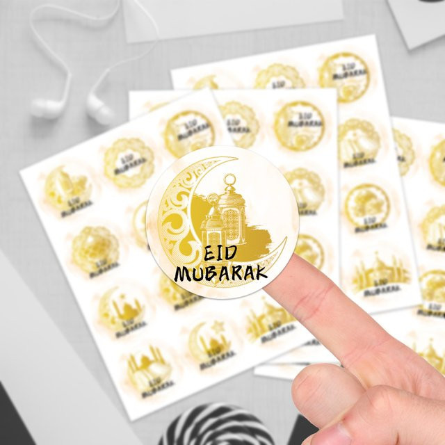 120 Stück Eid Mubarak Aufkleber in Gold für DIY Scrapbooking und islamische Partygeschenke - Bild 1
