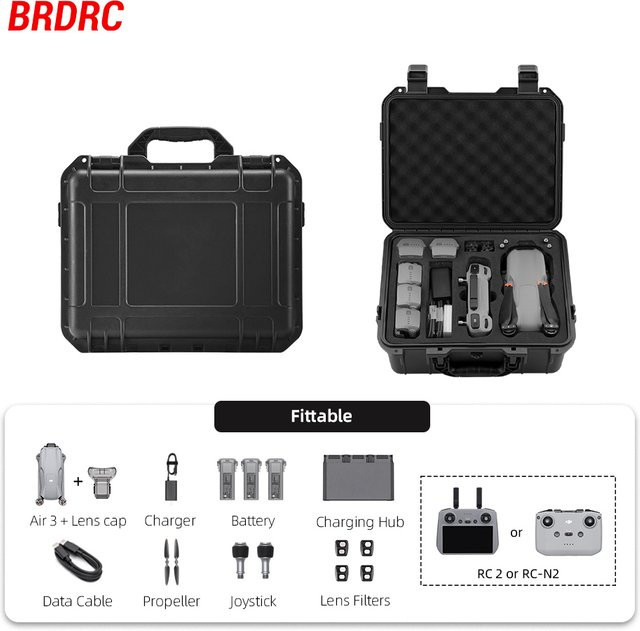 DJI Hartschalen-Aufbewahrungskoffer für DJI Air 3 und DJI Air 3S inklusive RC 2 und N2 Zubehör, Schwarz - Bild 1
