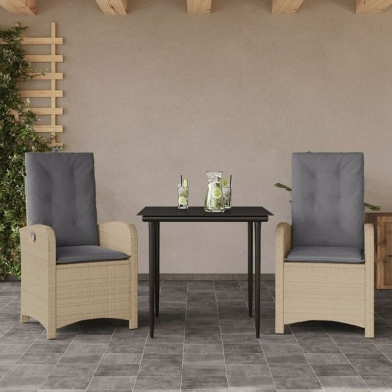 Vidaxl 3-teilige Garten-Essgruppe aus Poly-Rattan mit Kissen in Beige und Grau mit Glastisch - Bild 1