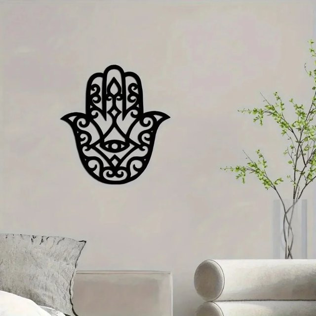 Hamsa Hand Metall-Wandkunst von CIFBUY in Schwarz als Boho-Wanddekoration für dein Zuhause - Bild 1