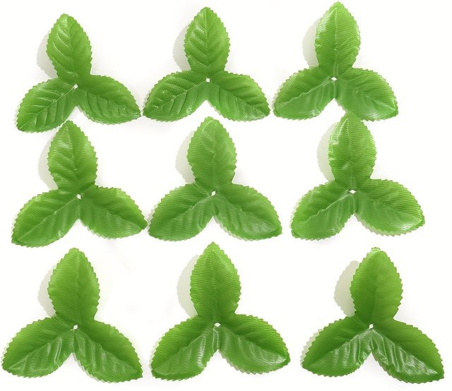100 Stück künstliche grüne Rosen-Dreiecksblätter aus Kunststoff für Scrapbook, Hochzeit und Dekoration - Bild 1