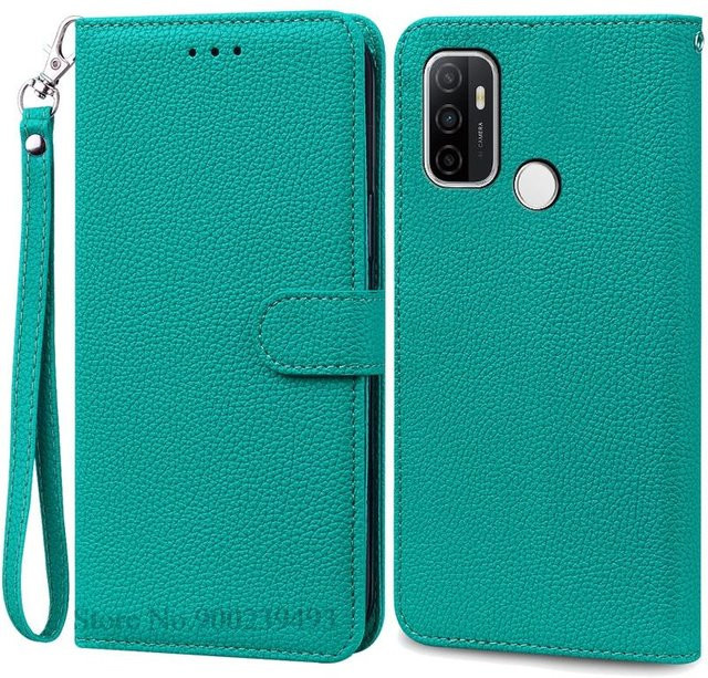Leder Klapp-Brieftaschen-Cover für OPPO A53 2020 und OPPO A53S 4G in Türkis - Bild 1