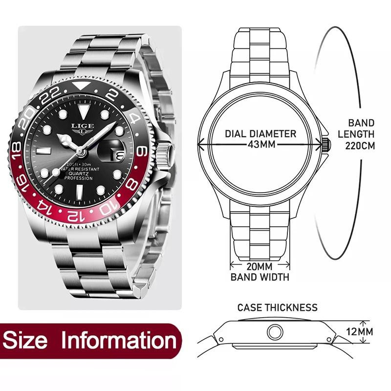LIGE Digitaluhr, Quarz, Edelstahl, Schwarz, 43 mm, Herren - Bild 4