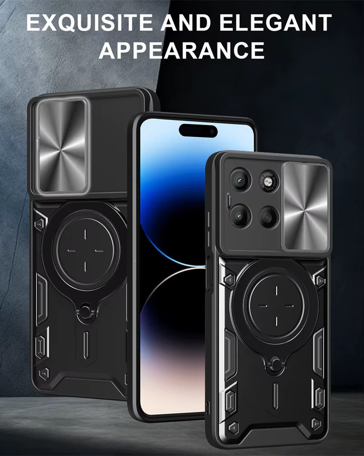 Magnetische Stoßfeste Schutzhülle mit 360 Grad Rotationshalter und Kameraschutz für Motorola Moto G86 G56 G15 G55 G75 G35 und Edge 50 Pro in Silber - Bild 2
