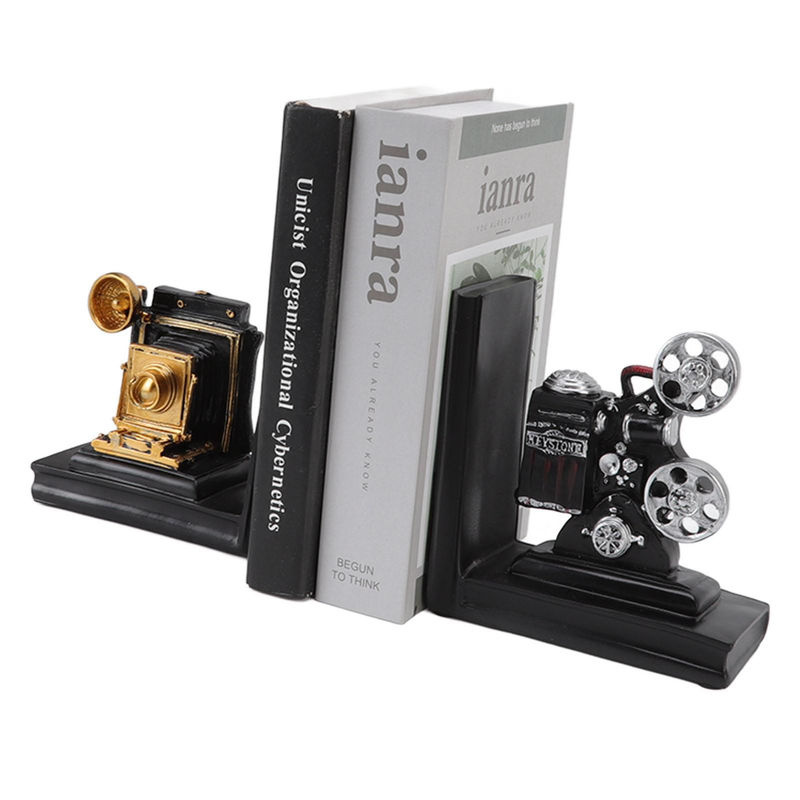 TOMTOP JMS Buchstützen im Filmprojektor-Design aus Kunstharz, Set aus 2 Stück für Büro und Zuhause, Farben: Silber, Gold oder Schwarz - Bild 7