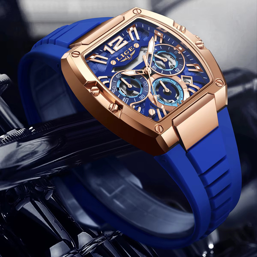 LIGE TOP Armbanduhr Quarz, Silikon, Blau, Herren - Bild 5
