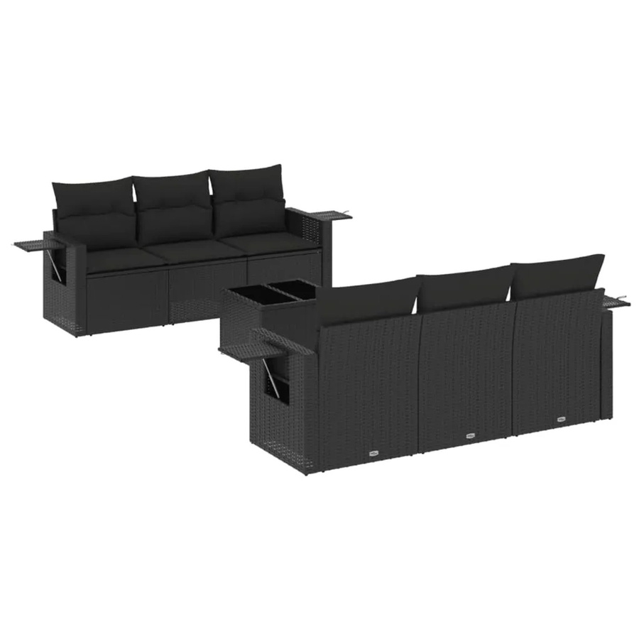 vidaXL 7-teilige Garten-Sofagarnitur aus Poly-Rattan in Schwarz mit Tisch und Kissen - Bild 2
