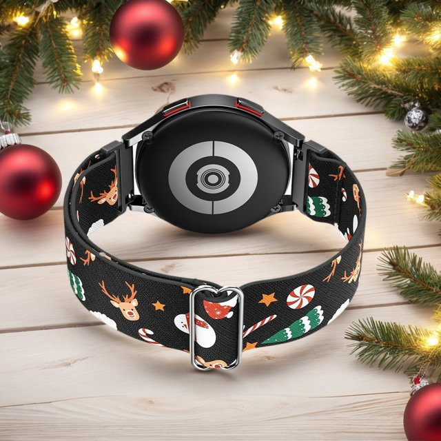 RMUTANE Uhrenarmband Nylon, Weihnachts-Design, Schwarz, Unisex, 20 mm - Bild 1