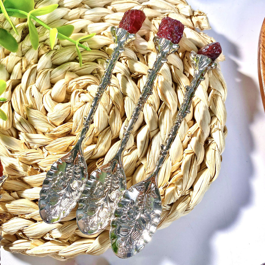 Granat-Löffel aus roten Naturkristallen und Metall für DIY-Mosaikkunst und Handwerk - Bild 6