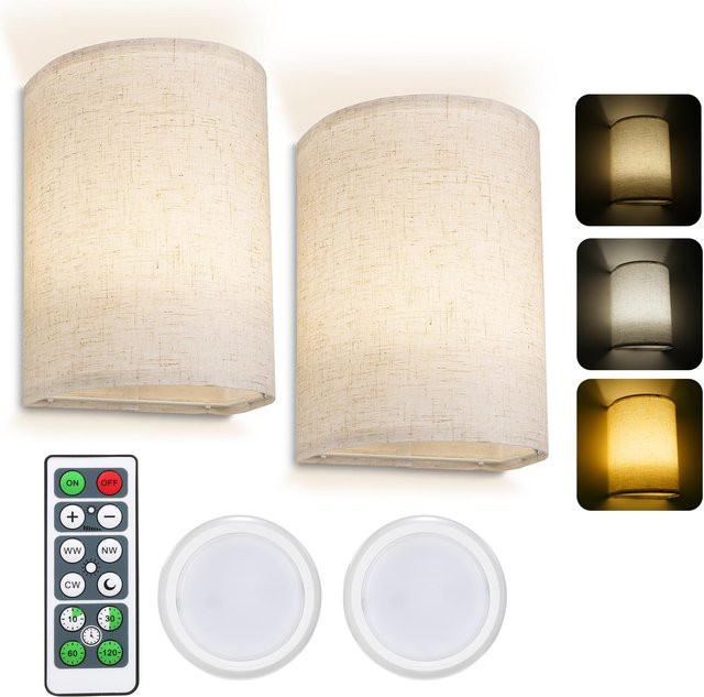 Neoglint Retro-Wandleuchte mit Stoffschirm in Beige, dimmbar mit Fernbedienung und Timer für den Innenbereich - Bild 1