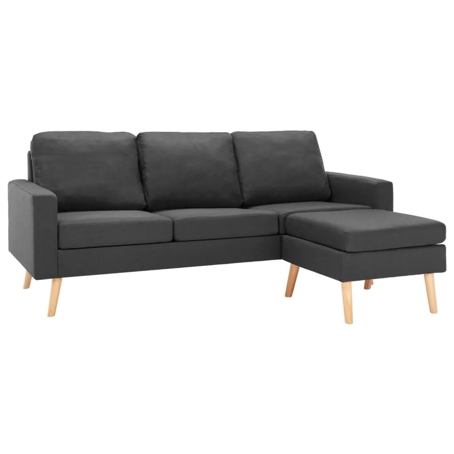 vidaXL 3-Sitzer-Sofa mit Hocker in Dunkelgrau, L-Form mit Stoffbezug und Massivholzrahmen - Bild 2
