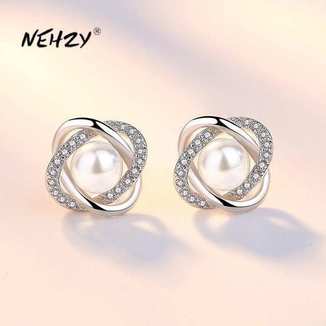 Ohrringe 925 Sterling Silber, Kristall, Zirkon, Perle, Blume, Damen - Bild 1