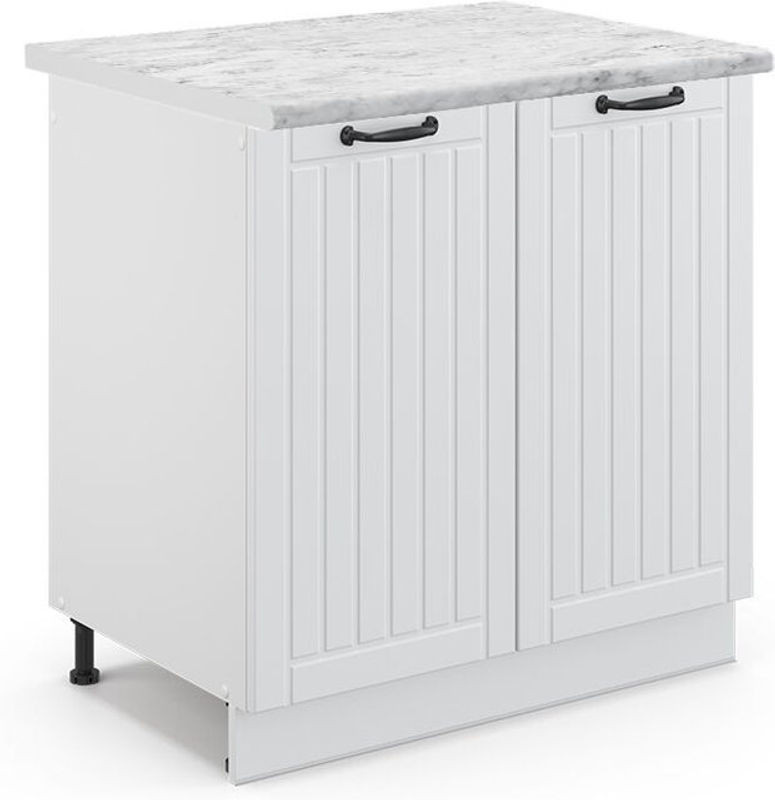 Vicco Spülenunterschrank Fame-Line in Weiß Landhaus mit Marmor-Optik, Breite: 80 cm - Bild 1